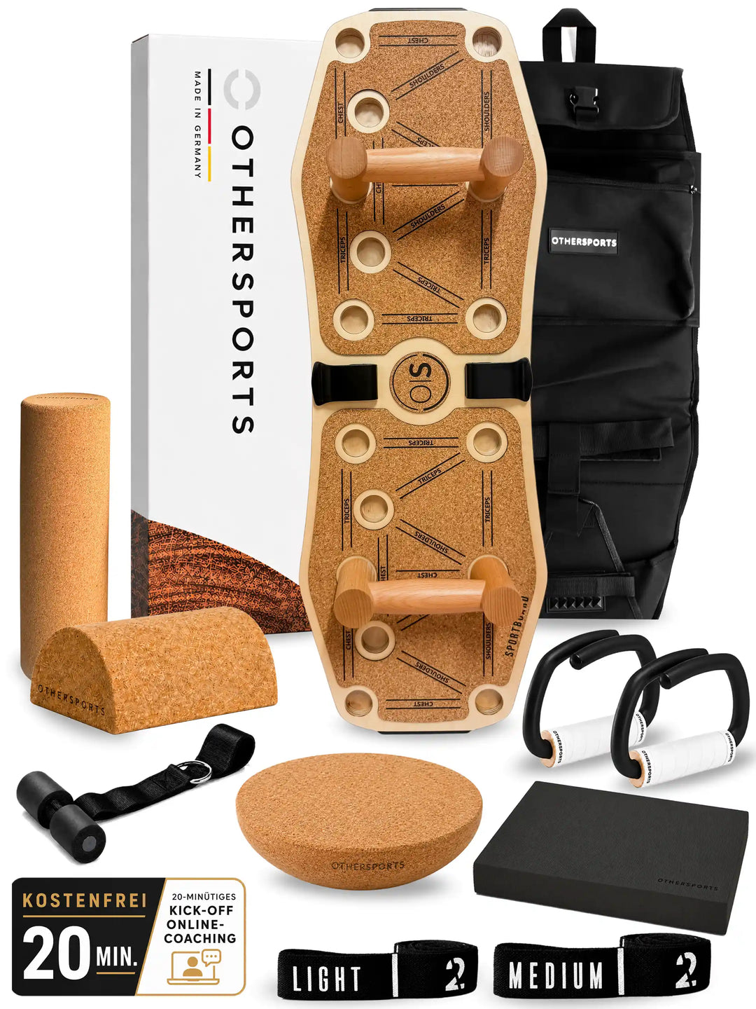 B-Ware Sportboard 4 Balance, Complete-Set mit Kork-Oberfläche, Vollrolle, Griffen und Rucksack