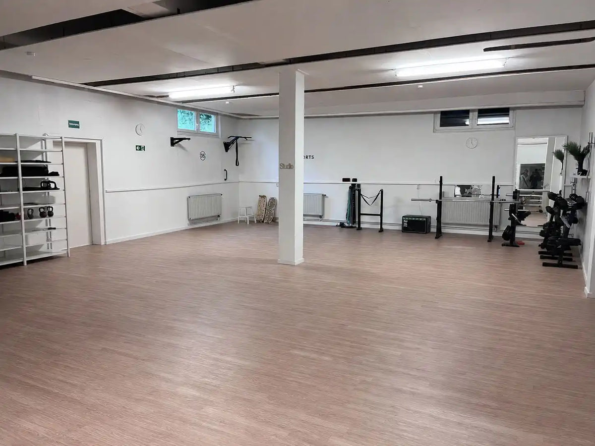 Heller Kursraum mit Spiegelwand, Vinylboden und Trainingsequipment in Besigheim-Ottmarsheim – Trainingsraum zur Miete
