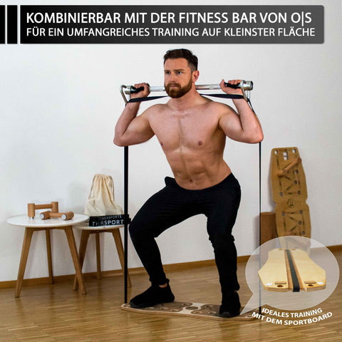 Sportboard Fitness Balance Board Kniebeuge mit der Fitness Stange